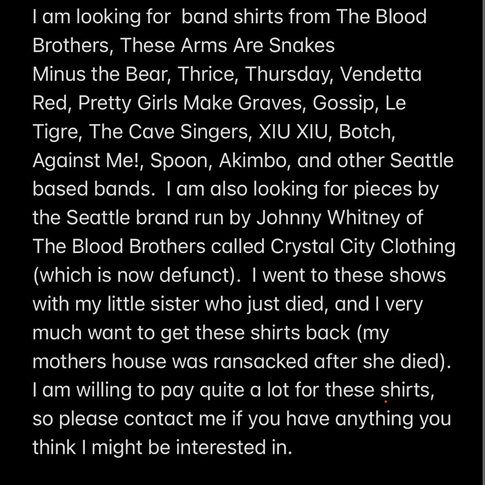 ISO BAND SHIRTS LISTED IN PHOTO